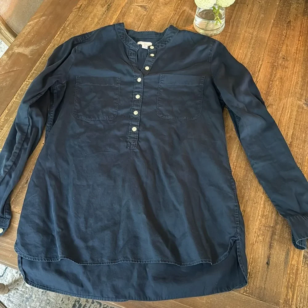 Gap Navy Tunic Top XS Lightweight Utility Blouse Long Sleeve Casual Minimalist - Picture 6 of 6
